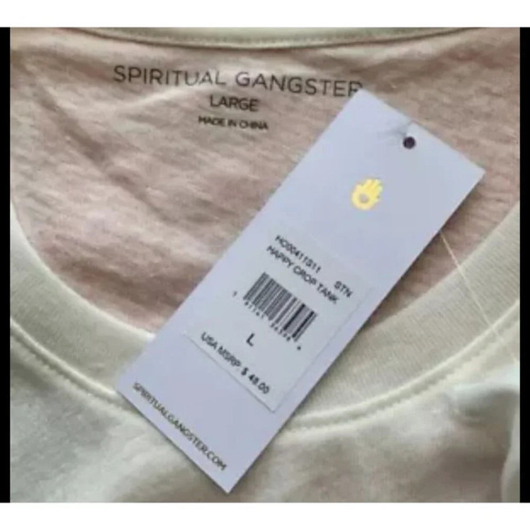 Spiritual Gangster L Eggshell Happy Statement Crew Neck Raw Edge Crop Tank Top - Picture 6 of 6